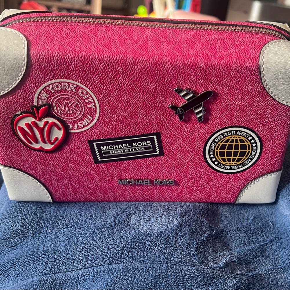 Michael Kors Pink and White NYC Patch Wristlet